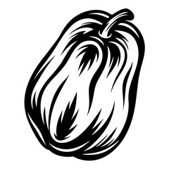 Monochrome illustration of a chayote squash vegetable, organic and healthy design