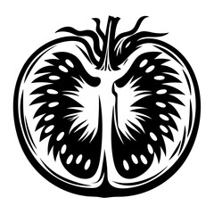 Black and White Abstract Cross Section of a Tomato Illustration