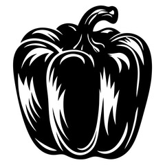 Stylized black and white vector illustration of a bell pepper drawing