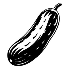 Bold Black and White Illustration of a Pickled Cucumber or Gherkin