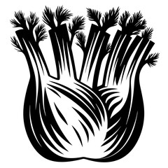 Bold Black and White Fennel Bulb Illustration with Detailed Foliage