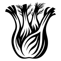 Stylized black and white fennel illustration highlighting its intricate structure
