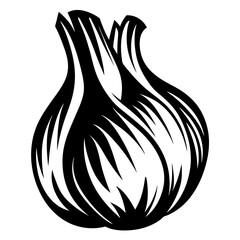 A striking black and white illustration of a garlic bulb image