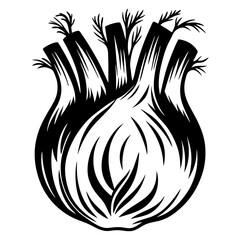 Fennel Bulb Vegetable Graphic Black and White Culinary Illustration