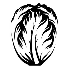 Stylized Romaine Lettuce Head in Black and White Minimalist Illustration Art
