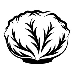 Monochrome Lettuce Head Vegetable Icon, Black and White Silhouette Illustration