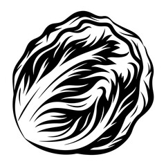 Bold black and white graphic illustration of a head of romaine lettuce