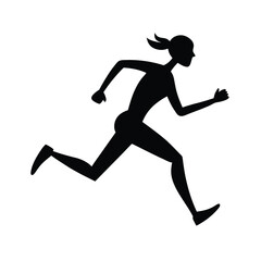 Black Silhouette Runner Mid Stride on White Background