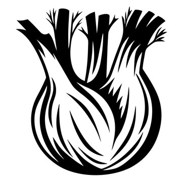 recommend clip art: Abstract Black and White Fennel Bulb Silhouette with Leafy Green Tops