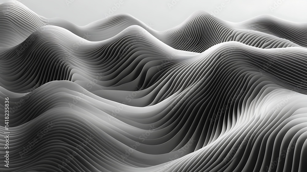 Poster abstract black and white wavy pattern with 3d effect