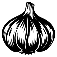 Monochrome illustration of a garlic bulb with a unique design pattern