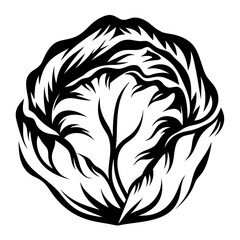Black and white stylized illustration of a head of iceberg lettuce