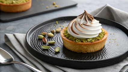 Pistachio Lemon Meringue Tart with Toasted Peaks &ndash; dessert photography