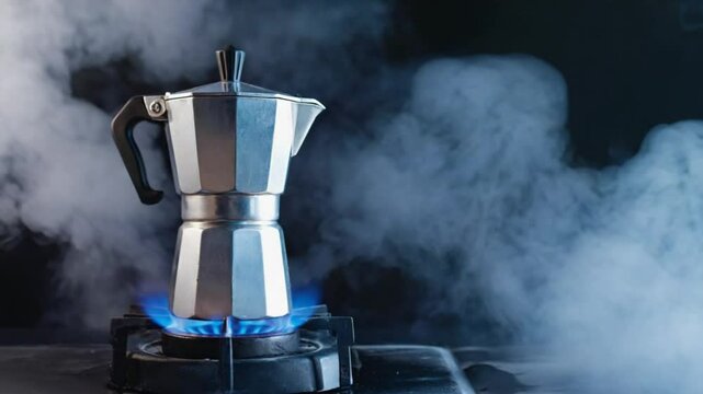 stainless steel coffee mocha on a gas stove video