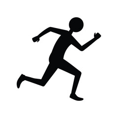 Black Silhouette Trail Running Pose on White Background