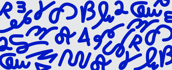 Minimalist scribble style illustration in bold blue on a light grey background. Repeating cheerful circles create a visual rhythm. vector