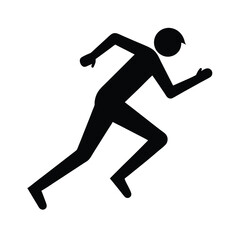 Black Silhouette Uphill Running Pose on White Background