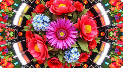 Beautiful images of colorful flowers inside a kaleidoscope.