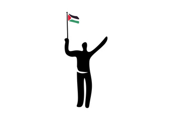 Minimalist silhouette illustration of a person raising the Palestinian flag. A symbol of struggle, resistance, and solidarity