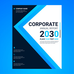 Corporate Annual Report Cover Template for Business with Blue White Modern Layout and Geometric shapes