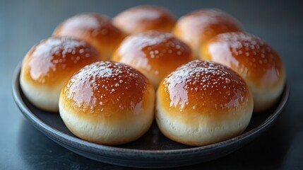 Freshly Baked Golden Rolls on a Dark Plate Perfect for Culinary Photography and Food Blogging