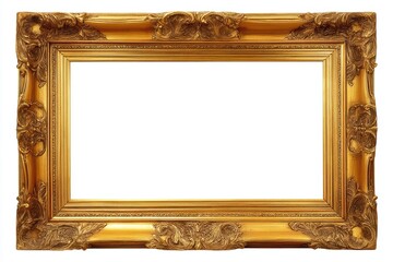 Detailed antique replica gold picture frame with rich texture isolated on white background