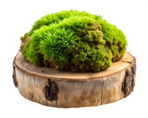 Lush Green Moss on Rustic Wooden Base