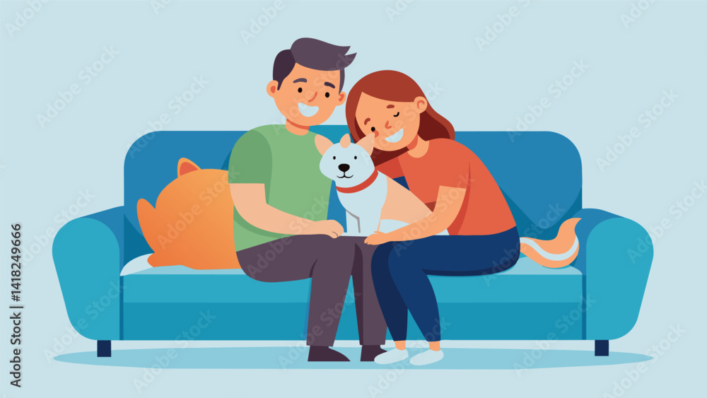 Aufkleber a foster pet snuggling up with a family member on the couch enjoying a lazy day together.. vector il