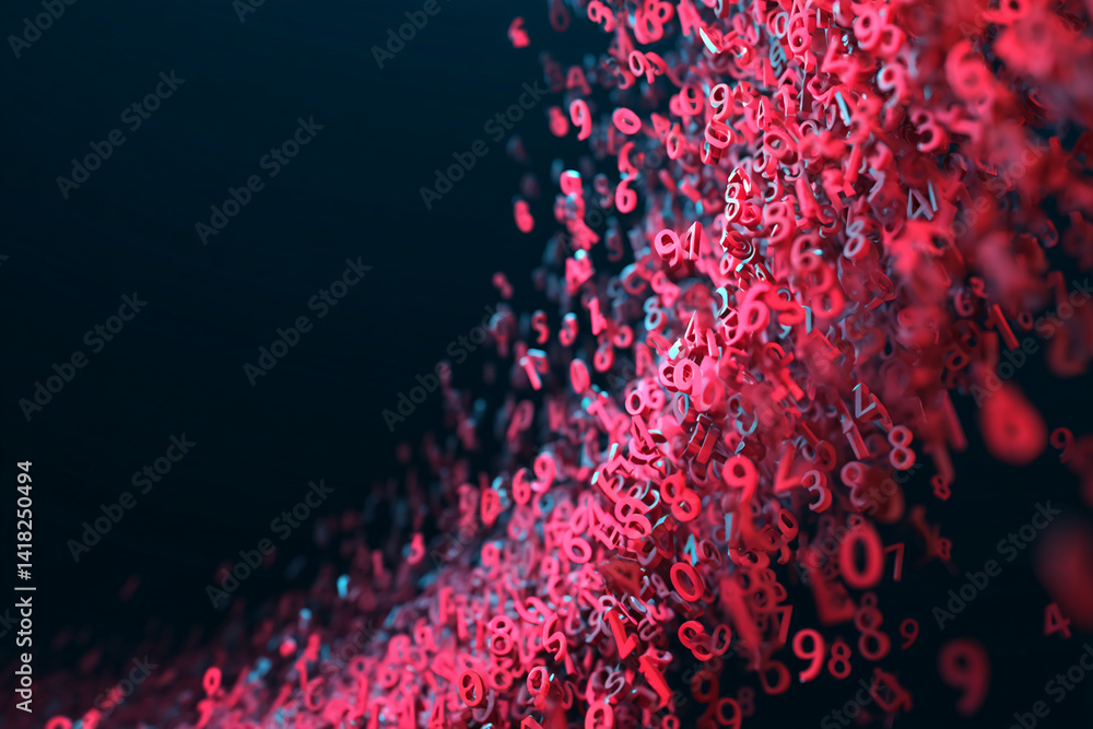 Aufkleber abstract image of red numbers floating in dark space, creating dynamic and energetic visual, symboli