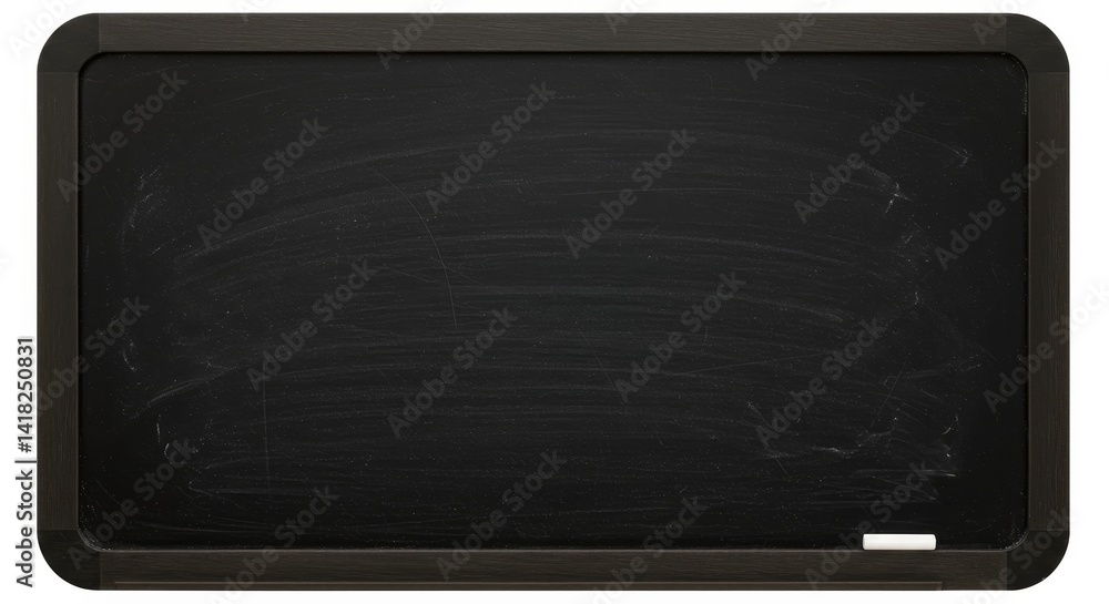 Poster blank chalkboard ready for message - clean black chalkboard with a dark frame and a piece of chalk. 