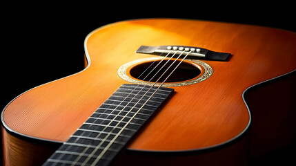 Fototapeta premium Close Up Of Acoustic Guitar With Warm Lighting