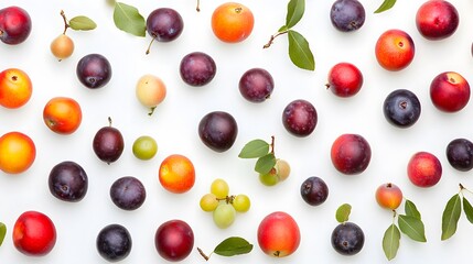 Colorful plums  fruits flatlay.
