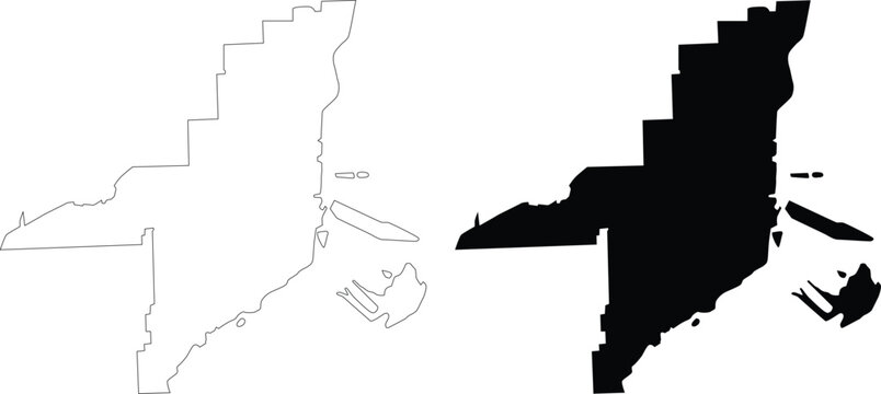 Miami city Florida map outline, silhouette, contour vector