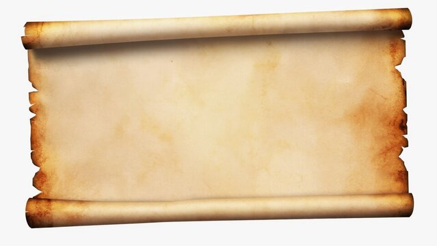 A close-up view of an old scroll of paper on a white background, suitable for use in historical or vintage-themed designs