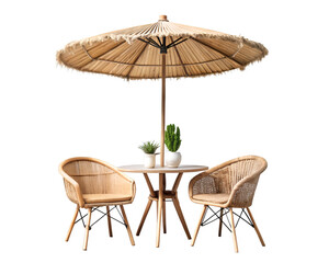 Rattan Patio Set Under Straw Umbrella