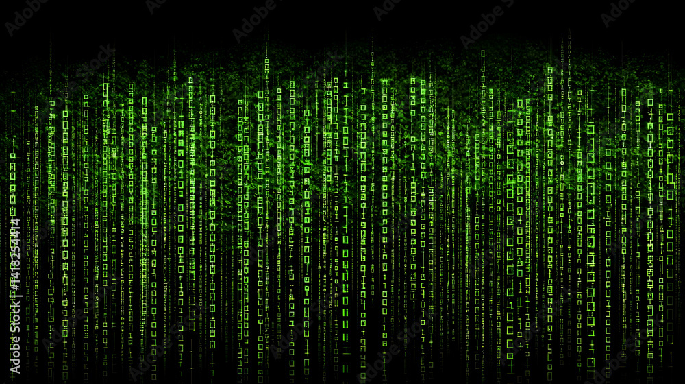 Fototapete digital code sequence flowing down black background