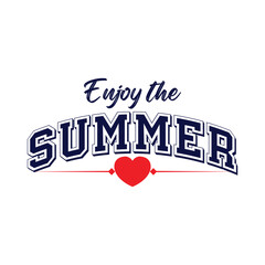 Enjoy summer colorful hand-lettering phrase. Handwritten seasonal vector calligraphy with doodle flowers. Creative design for t-shirt, logo, invitation, web banner, social media or print.