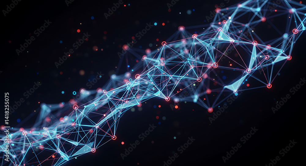 Poster glowing network plexus abstract design for tech backgrounds - 3d render