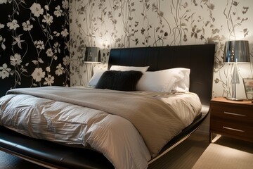 Luxurious Modern Bedroom with Vintage Floral Wallpaper for Home Design and Decor Inspiration
