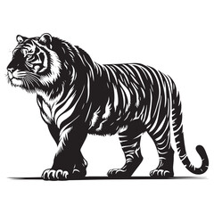Stripes of Power: A Striking Collection of Bengal Tiger Vector Silhouettes Showcasing the Majesty, Strength, and Endangered Beauty of This Iconic Big Cat of India
