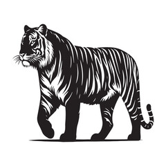 Stripes of Power: A Striking Collection of Bengal Tiger Vector Silhouettes Showcasing the Majesty, Strength, and Endangered Beauty of This Iconic Big Cat of India