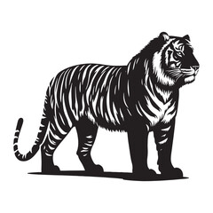 Stripes of Power: A Striking Collection of Bengal Tiger Vector Silhouettes Showcasing the Majesty, Strength, and Endangered Beauty of This Iconic Big Cat of India