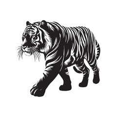 Stripes of Power: A Striking Collection of Bengal Tiger Vector Silhouettes Showcasing the Majesty, Strength, and Endangered Beauty of This Iconic Big Cat of India