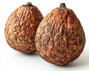 Obraz premium depiction of two dried bangko nuts isolated on a clean white background showcasing textured surface details in high resolution.