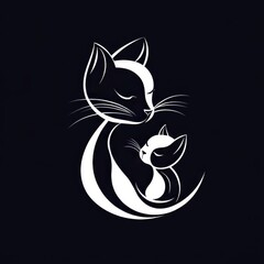 Fototapeta premium cat mom and son negative space logo icon illustration
