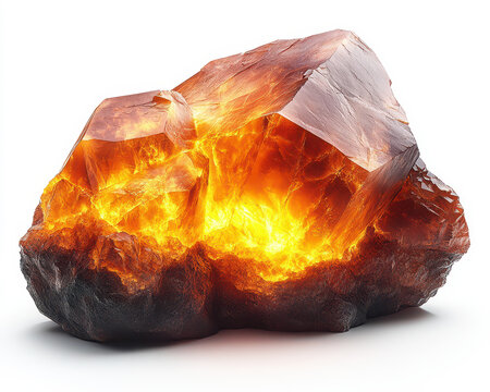 Glowing Firestone Isolated on White Background with Intense Fiery Texture and Vibrant Luminous Effects