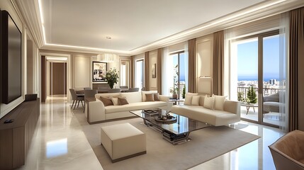 Warm vintage furnishings glowing in window lit living room high resolution picture