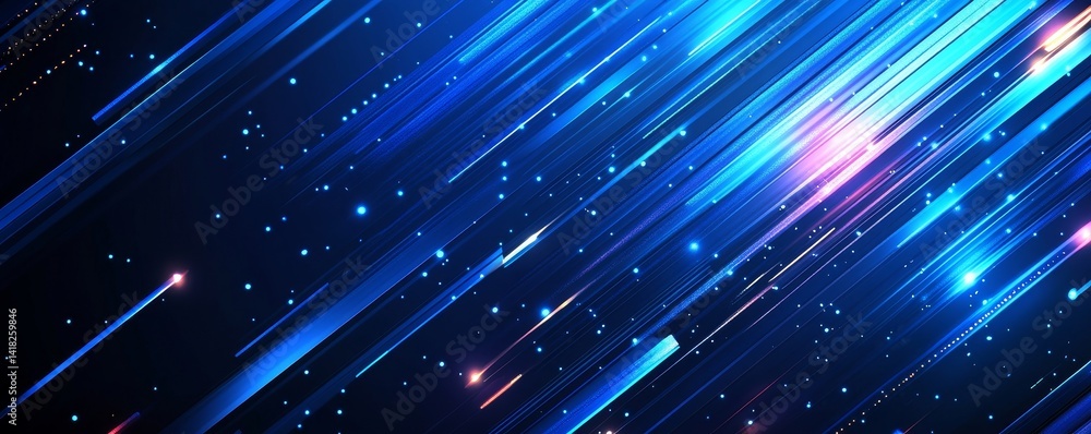 Poster abstract blue background with blue glowing diagonal geometric lines. modern shiny blue rounded recta