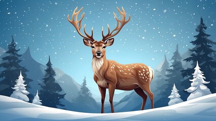 A cute, stylized deer with light brown fur and white spots, standing on a turquoise background