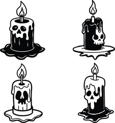 Set of Dripping Candles with Flames – Spooky Halloween Candle Silhouettes